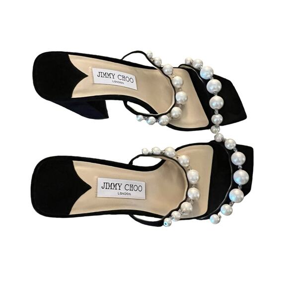 Jimmy Choo Amara 85mm Pearl Straps Suede Block Heels Mules NEW EU 35 US 5 - Picture 7 of 14